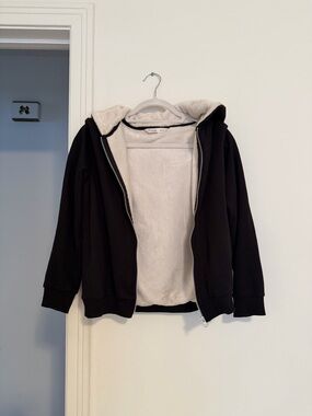 Black Teddy-Lined Hooded Jacket